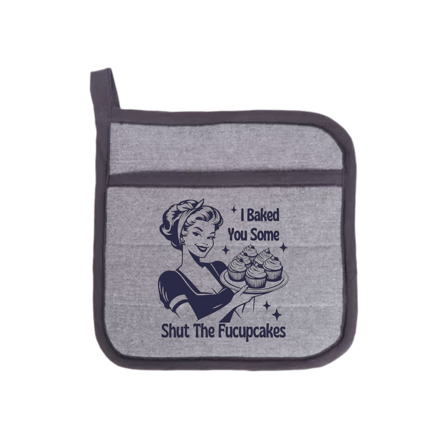 “Ovenwanten met humoristische quote "I baked you some shut the fucupcakes" – cadeau voor hobbykoks”