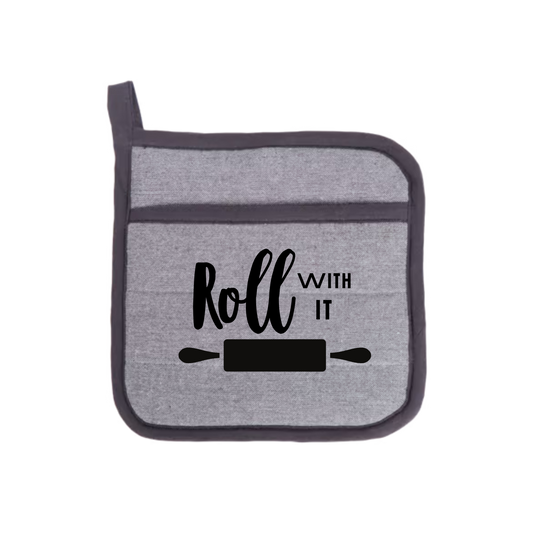 “Ovenwanten met humoristische quote "Roll with it" – cadeau voor hobbykoks”