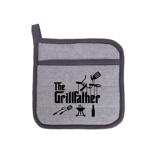 “Ovenwanten met humoristische quote "The Grillfather" – cadeau voor hobbykoks”