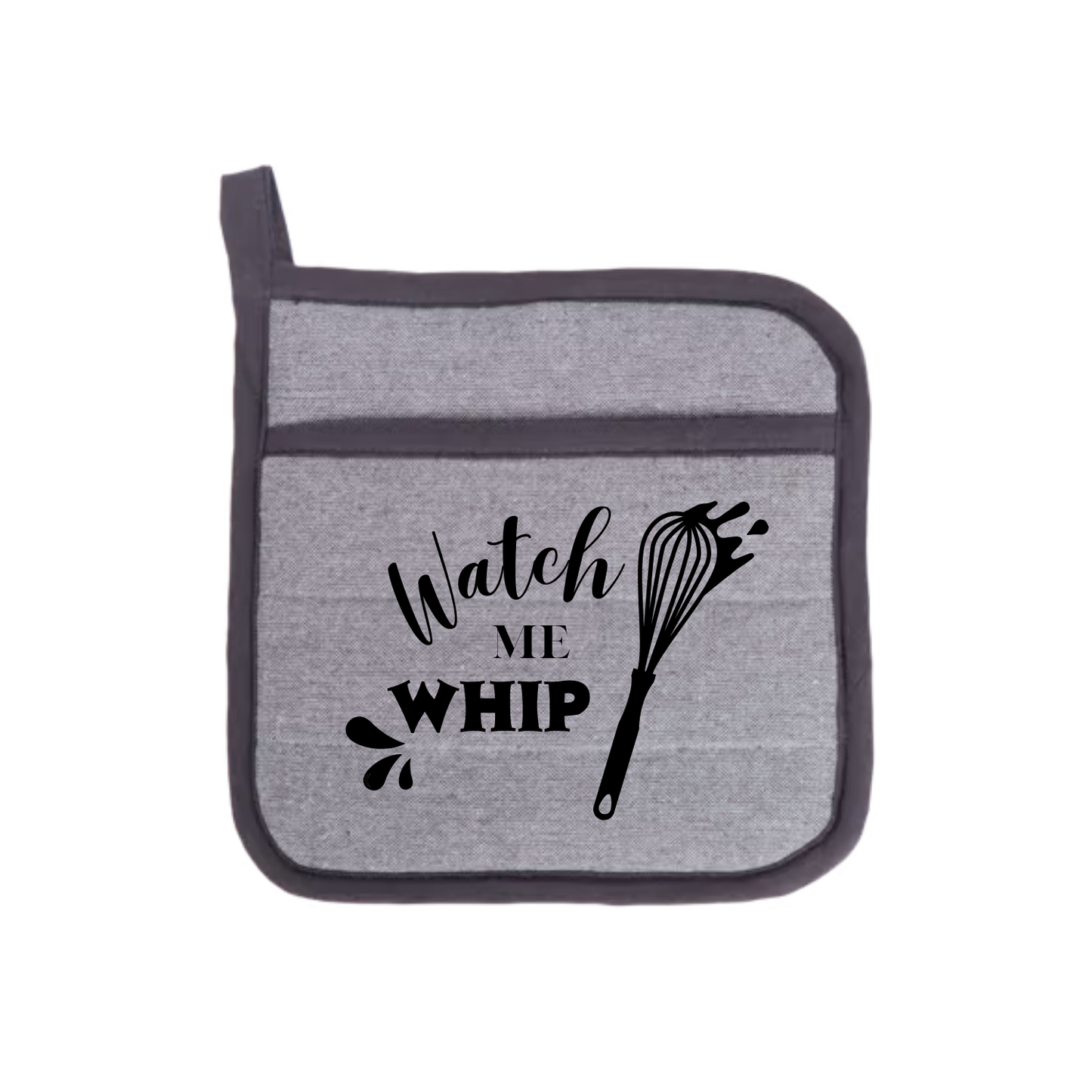 “Ovenwanten met humoristische quote "Watch me whip" – cadeau voor hobbykoks”