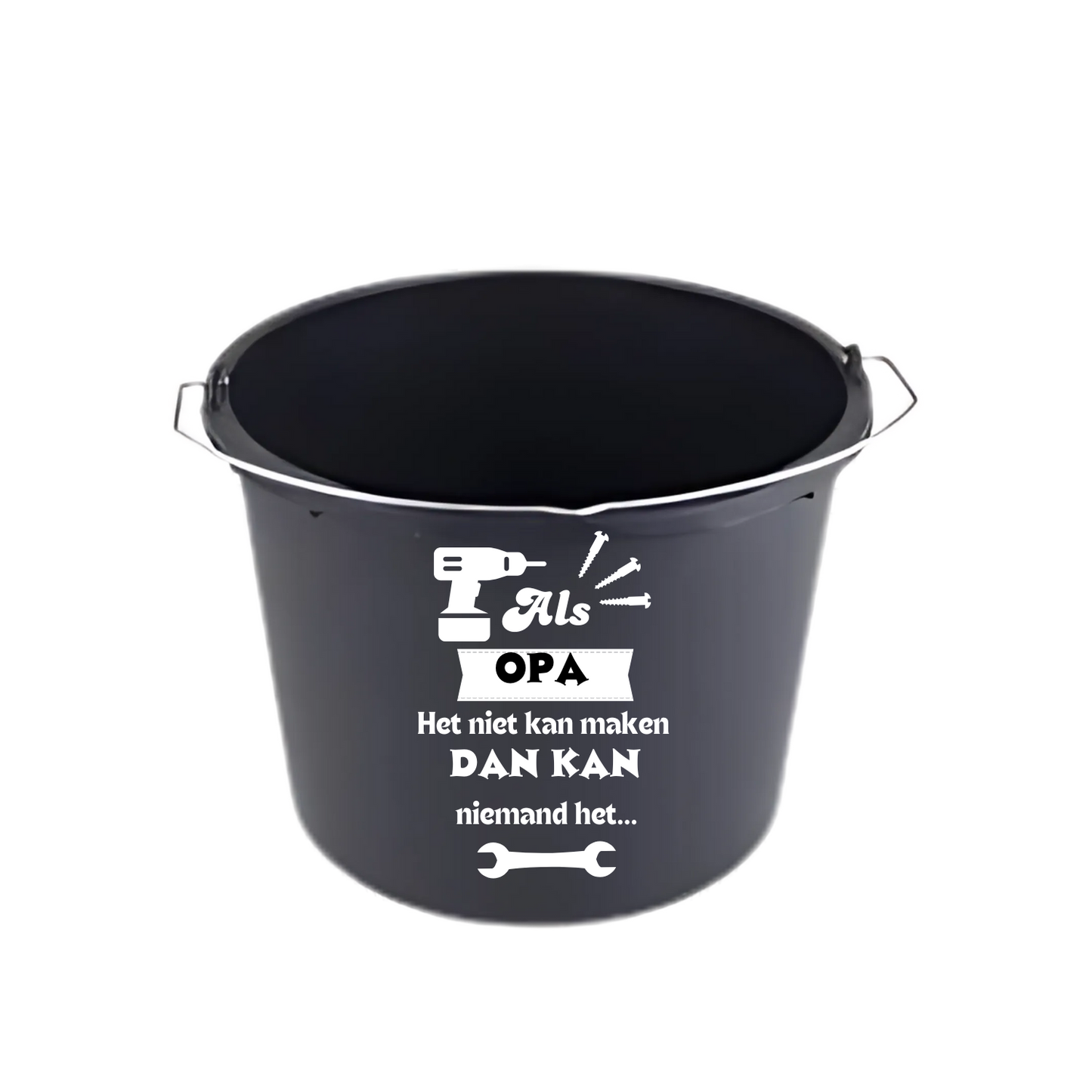 “Emmer met tekst "Als opa het niet kan maken dan kan niemand het" – verjaardagscadeau must-have”