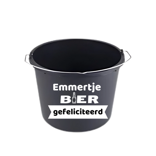 “Emmer met grappige tekst "Emmertje bier gefeliciteerd"  – perfect voor feestjes” verjaardagscadeau