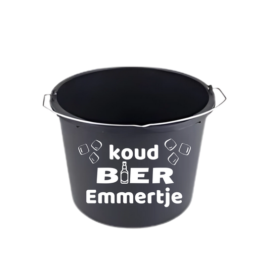 “IJsemmer met grappige tekst "Koud bier emmertje" – perfect voor feestjes”