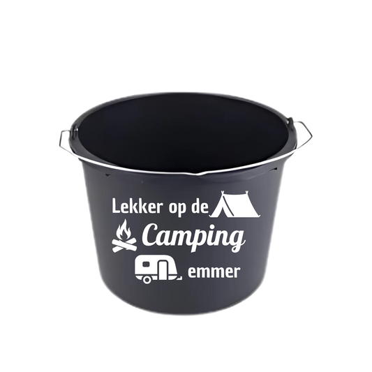 “Emmer met tekst Lekker op de camping – camping must-have”