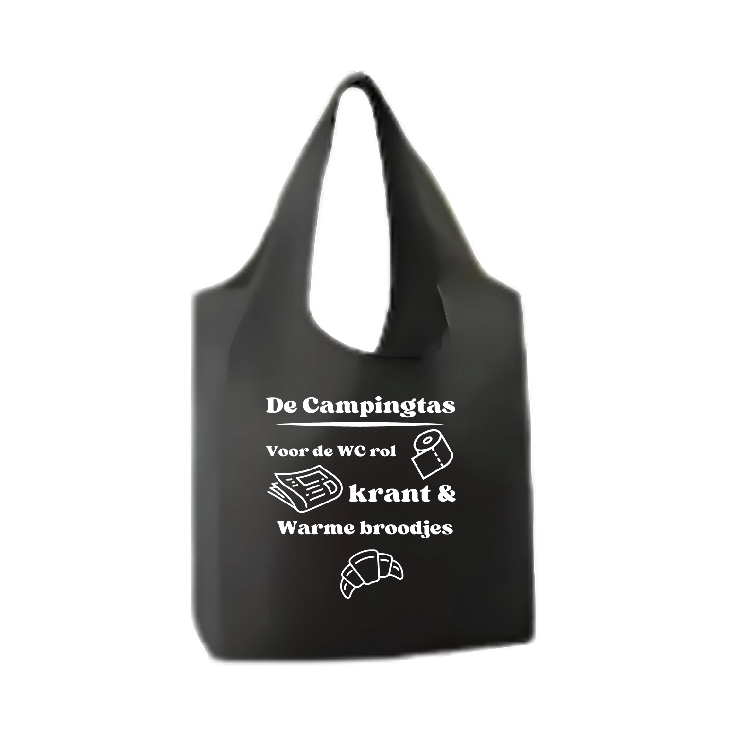 “Opvouwbare shopper met humoristische tekst "De campingtas" – Handmade by J”