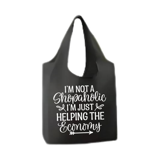 “Opvouwbare shopper met humoristische tekst "I'm not a shopaholic" – Handmade by J”