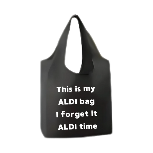 “Opvouwbare shopper met humoristische tekst "This is my Aldi bag" – Handmade by J”
