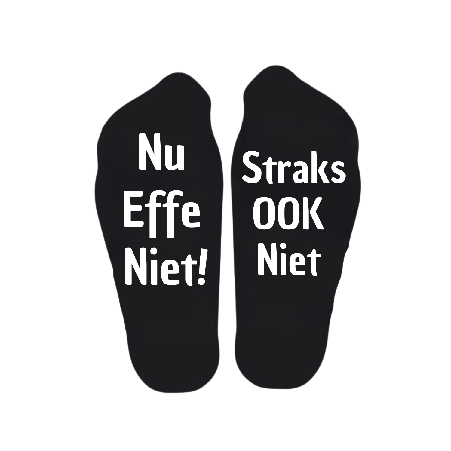 “Sokken met grappige tekst verdeeld over linker en rechter sok met de tekst "Nu effe niet / Staks ook niet" – Handmade by J”