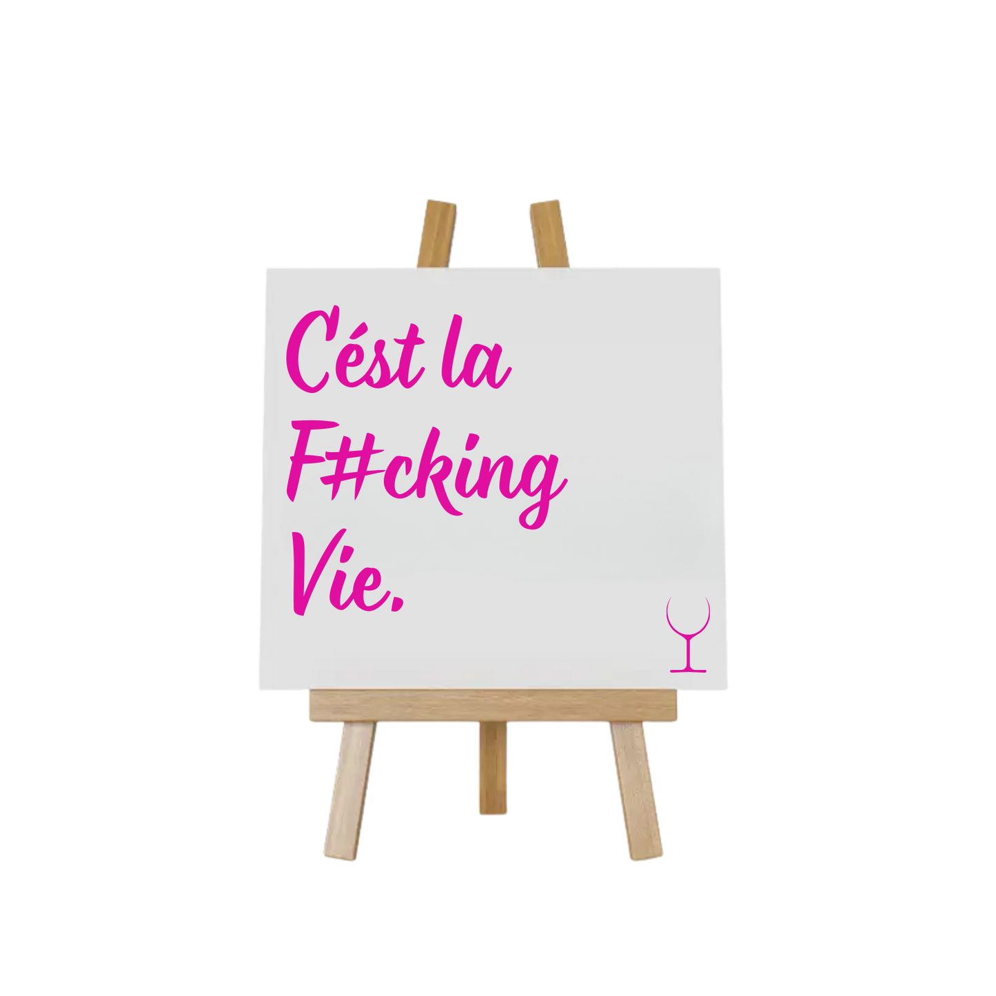 “Wit keramisch tegeltje 10x10 cm met grappige tekst "Cést la fu#cking Vie" – Handmade by J”