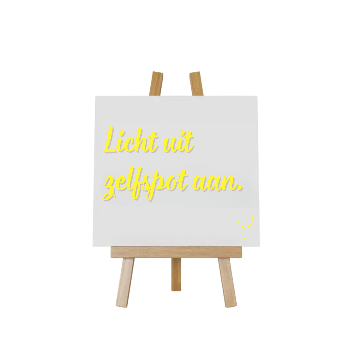 “Decoratief tegeltje met humoristische tekst "Licht uit zelfspot aan" – origineel cadeau-idee”