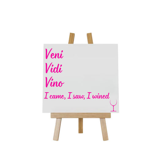 “Grappig tegeltje met spreuk "Veni vidi vino – Handmade by J collectie”
