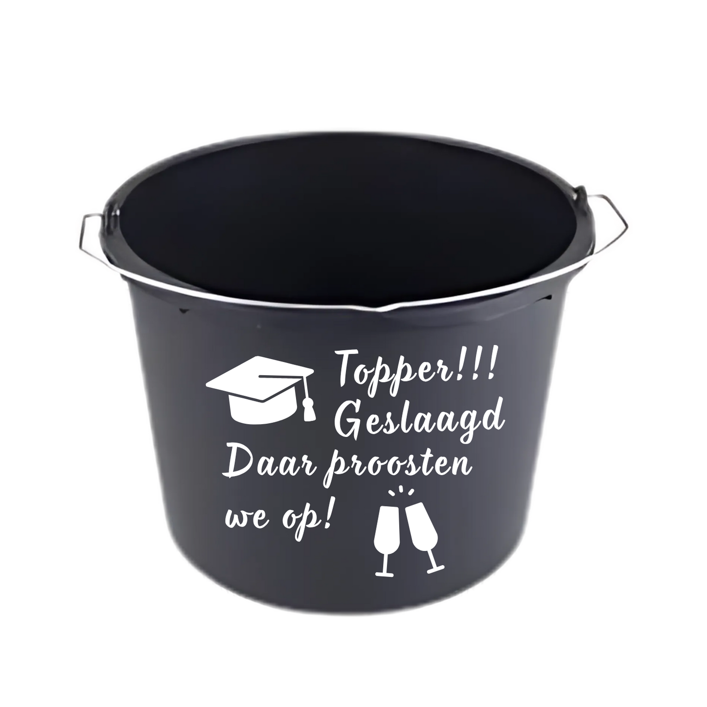 Geslaagd emmer met tekst Topper geslaagd – origineel cadeau Handmade by J