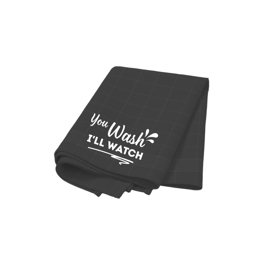 “Theedoek met ‘You wash I'll watch’ – Handmade by J keukenaccessoire”