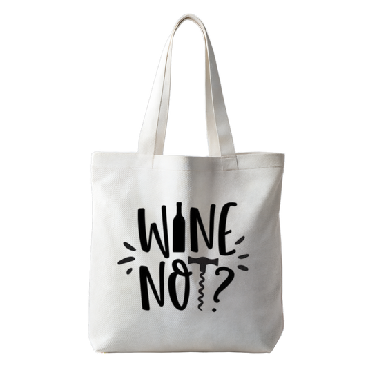 “Tote bag met tekst ‘Wine not?’ – Duurzame tas "Handmade by J.