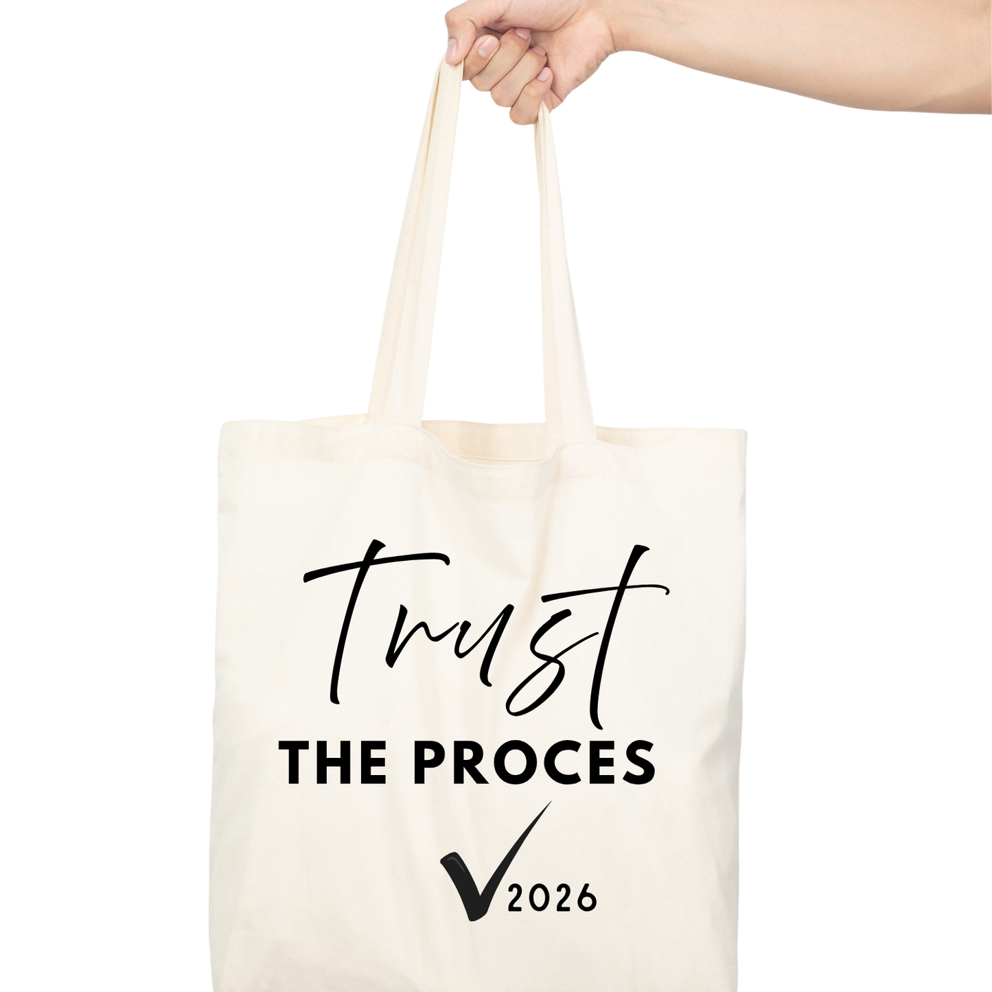 Totebag met tekst Trust the Process – geslaagd cadeau Handmade by J