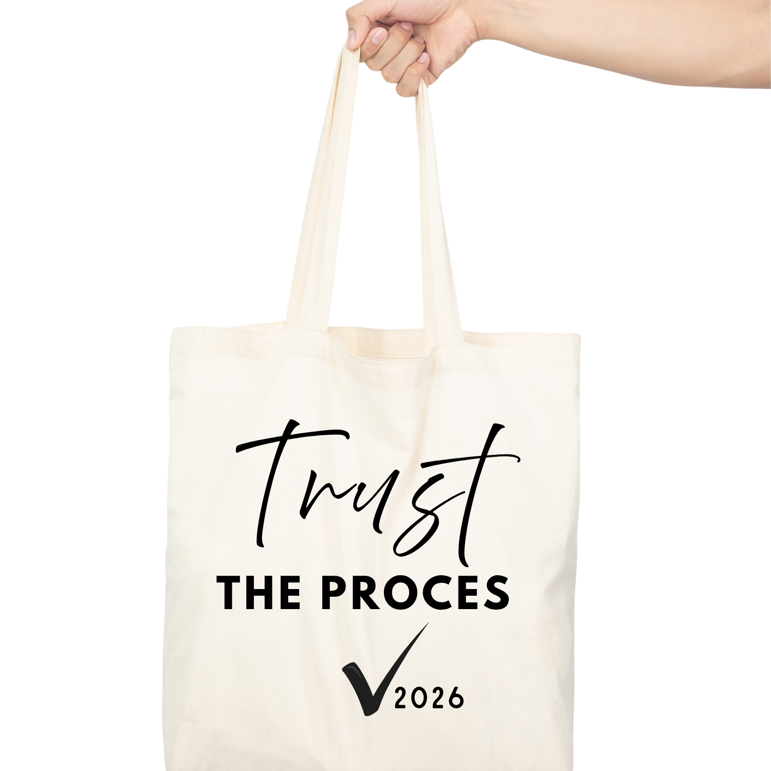 Totebag met tekst Trust the Process – geslaagd cadeau Handmade by J