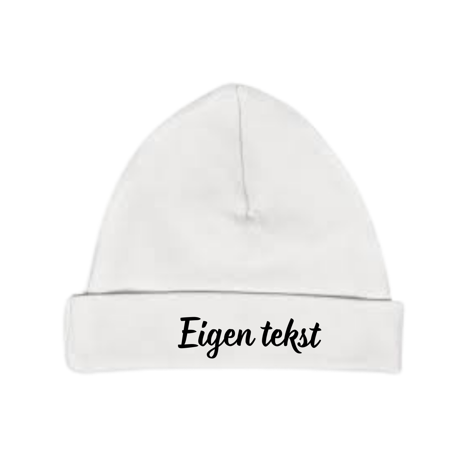 “Wit babymutsje met je eigen tekst of naam’ – Handmade by J" Leuk origineel kraamcadeau personaliseren