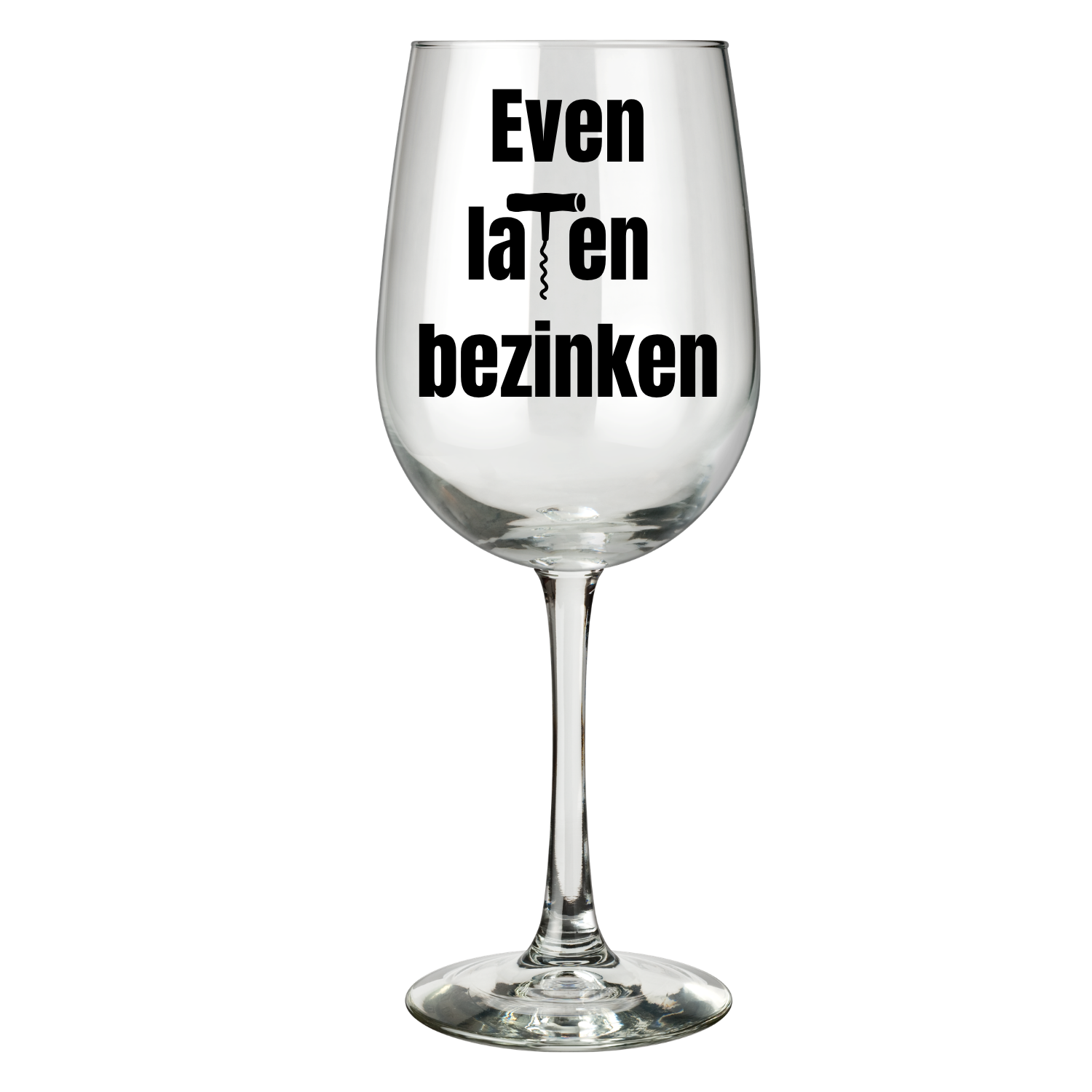 Wijnglas met tekst Even laten bezinken