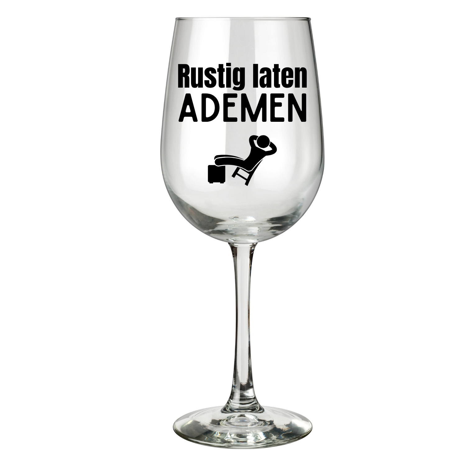 Wijnglas met tekst Rustig laten ademen
