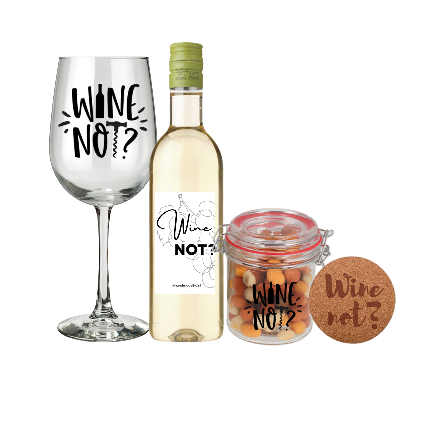 Wijn cadeau pakket met de tekst Wine not?
