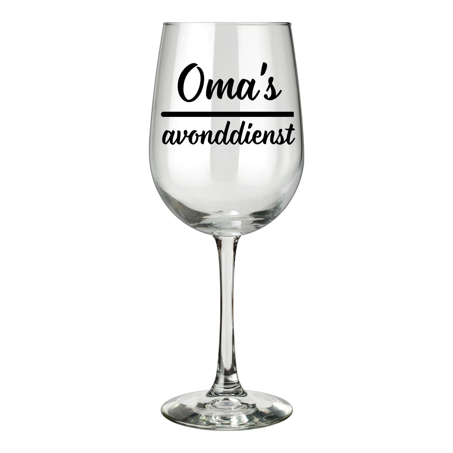 Wijnglas met de tekst Oma's avonddienst