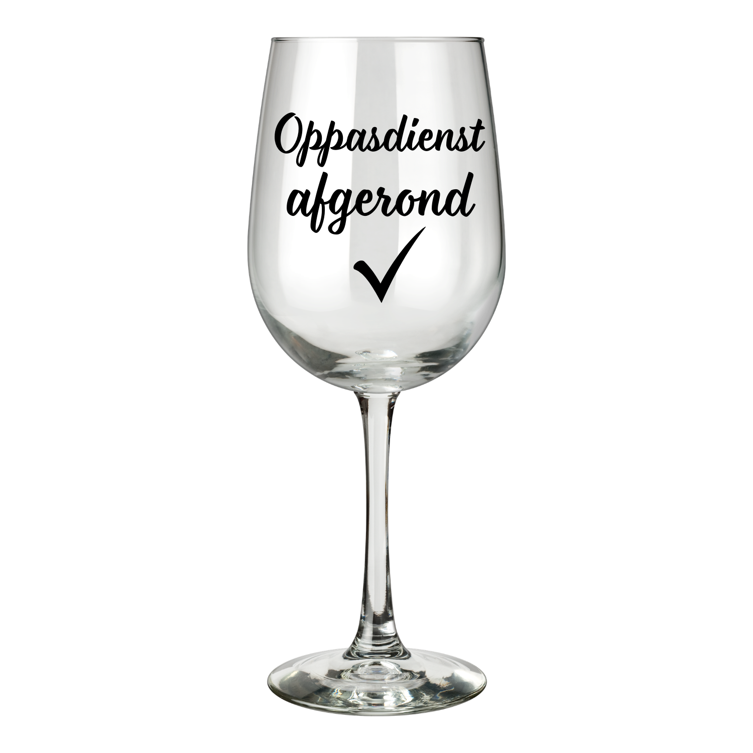 Wijnglas met de tekst Oppasdienst afgerond