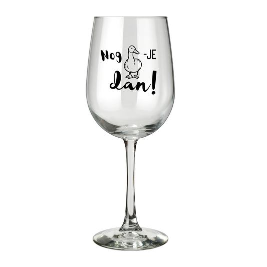 “Wijnglas met tekst ‘Nog eendje dan’ – Handmade by J” Origineel cadeau