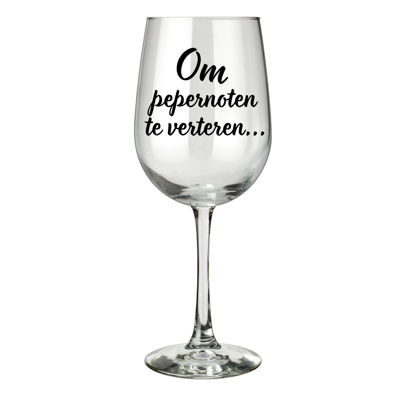 “Wijnglas met tekst ‘Om pepernoten te verteren’ – Handmade by J” Sinterklaas kado