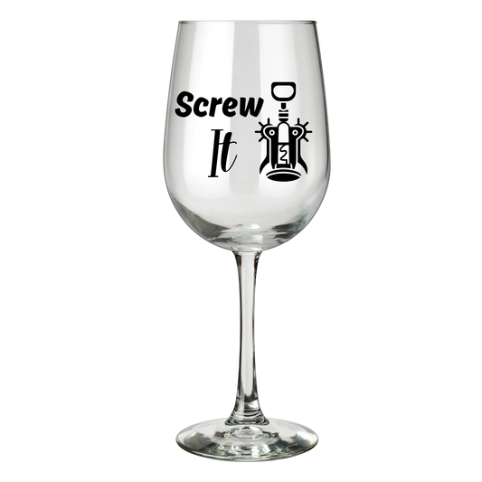 “Wijnglas met tekst ‘Screw ir’ – Handmade by J” Origineel cadeau