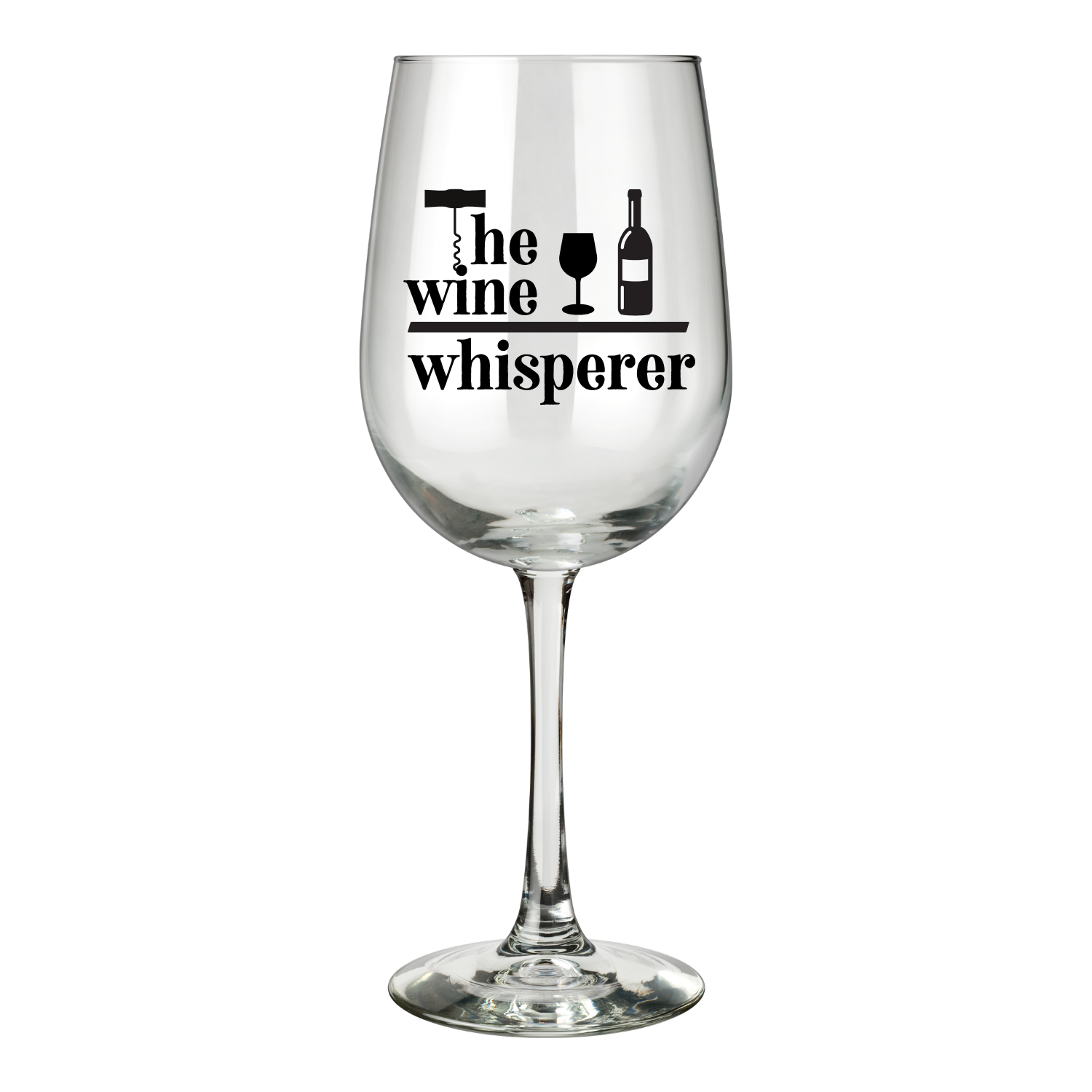 “Wijnglas met tekst ‘The wine whisperer’ – Handmade by J” Origineel cadeau