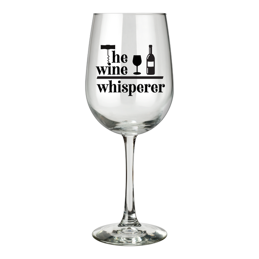 “Wijnglas met tekst ‘The wine whisperer’ – Handmade by J” Origineel cadeau
