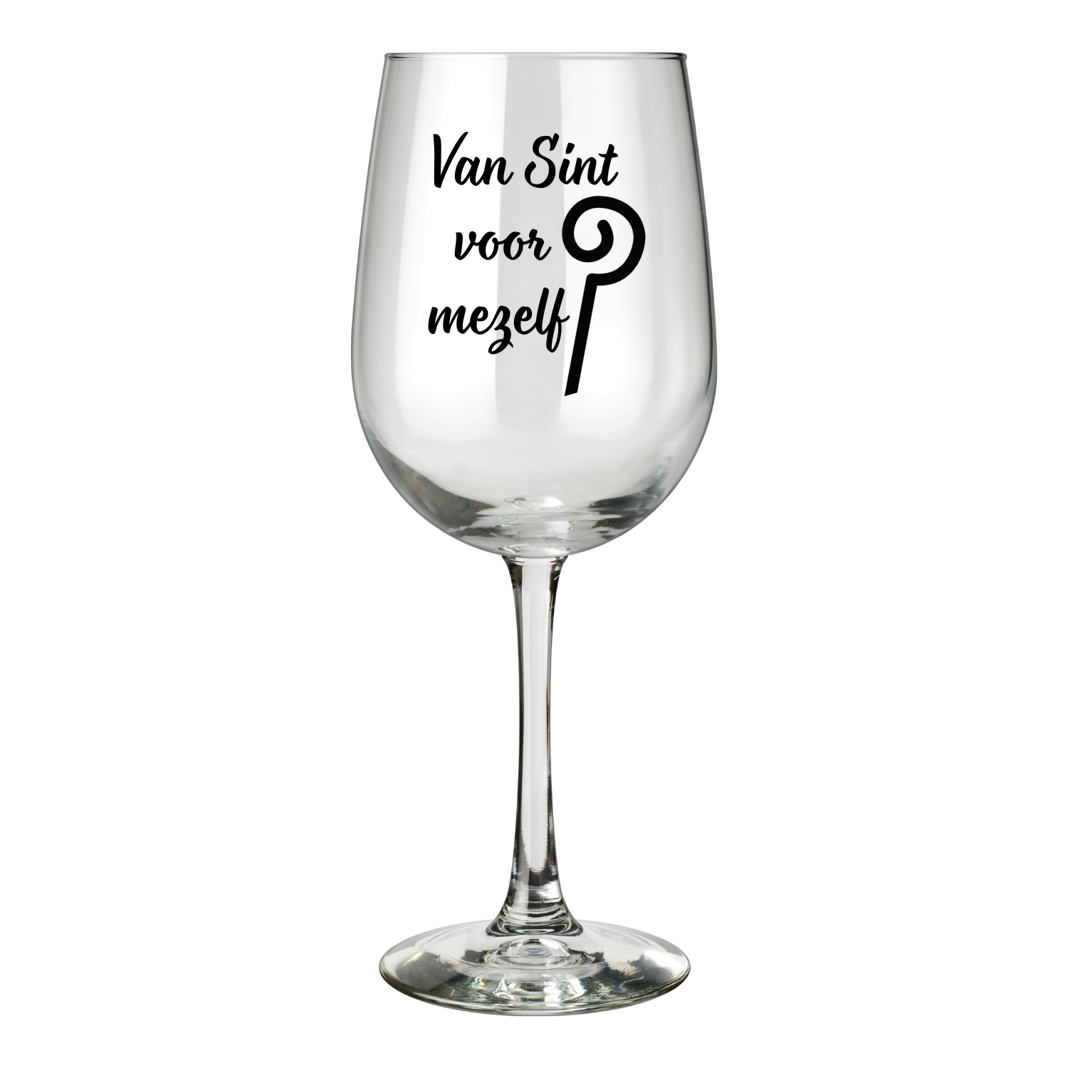 “Wijnglas met tekst ‘Van Sint voor mezelf’ – Handmade by J” Sinterklaas kado