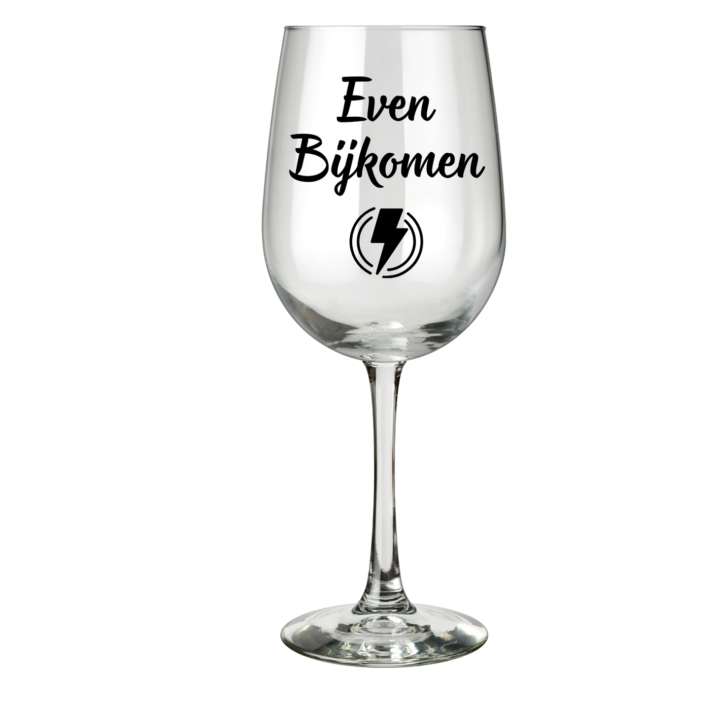 Wijnglas met de tekst Even bijkomen