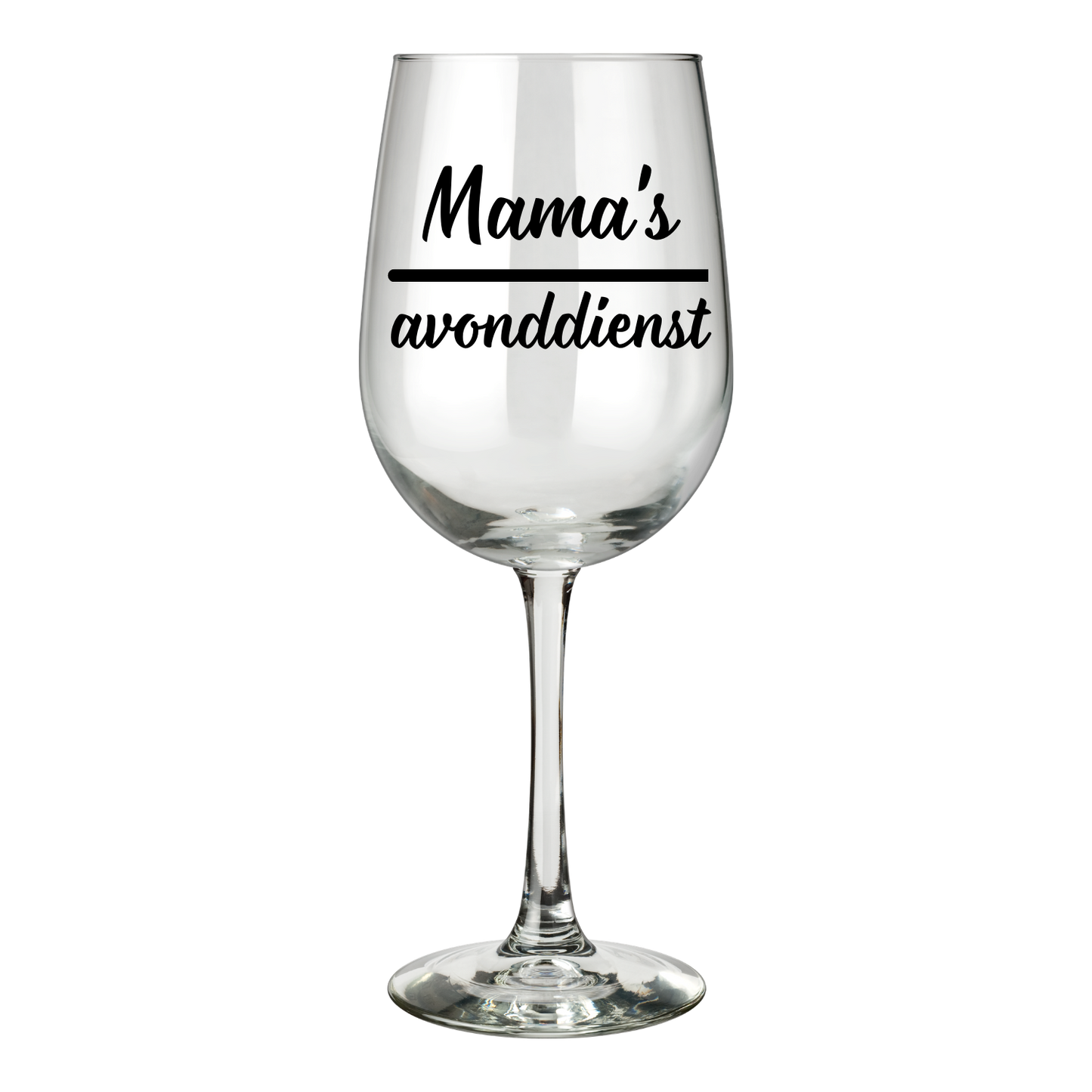 Wijnglas met de tekst Mama's avonddienst