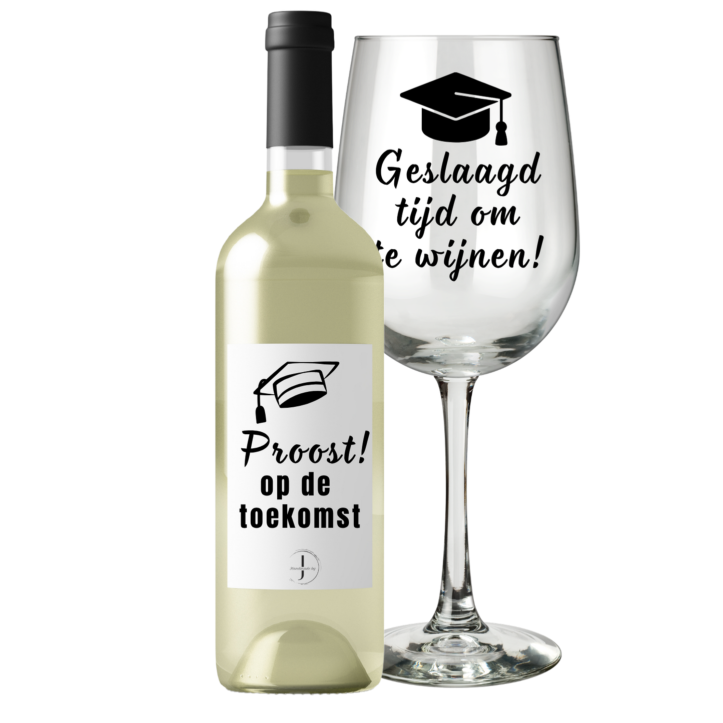 Wijnsetje met wijnglas en wijnflesje met tekst Geslaagd tijd om te wijnen Geslaagd wijnsetje met wijnglas en wijnflesje met tekst – Handmade by J
