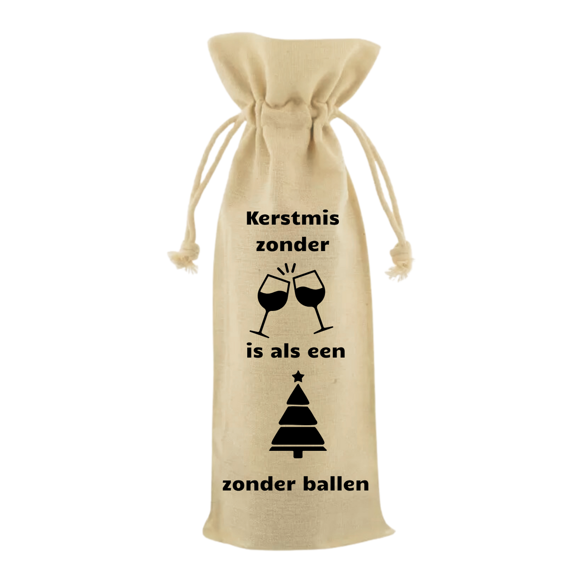 Wijntas met tekst Kerstmis zonder wijn is als een kerstboom zonder ballen