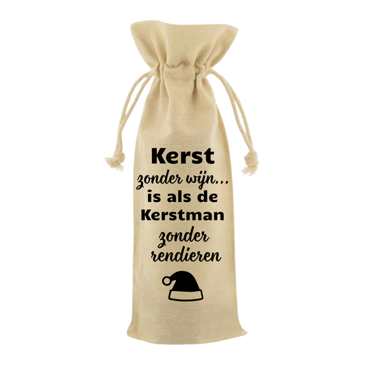 Wijntas met tekst Kerst zonder wijn is als de Kerstman zonder rendieren