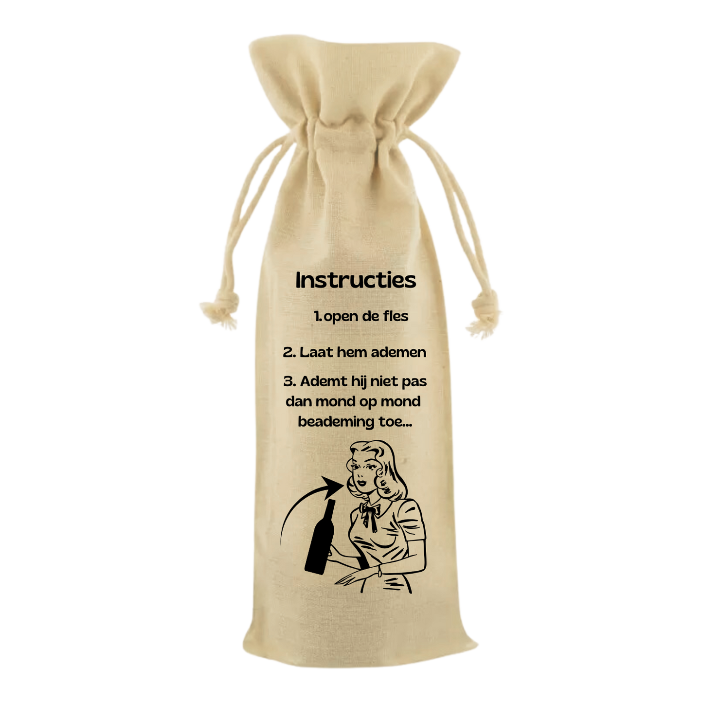 “Wijntas met tekst ‘Instructies’ – Handmade by J”