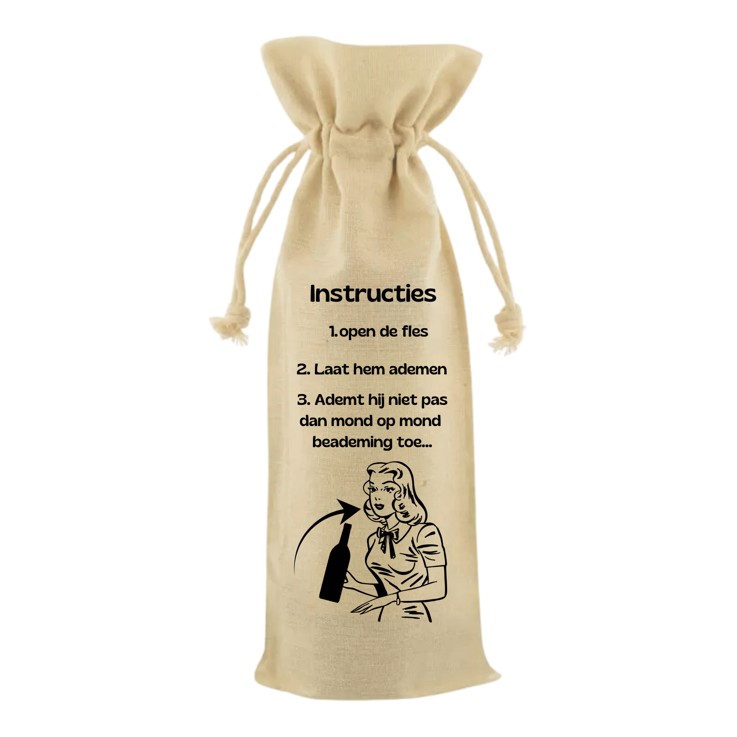 “Wijntas met tekst ‘Instructies’ – Handmade by J”