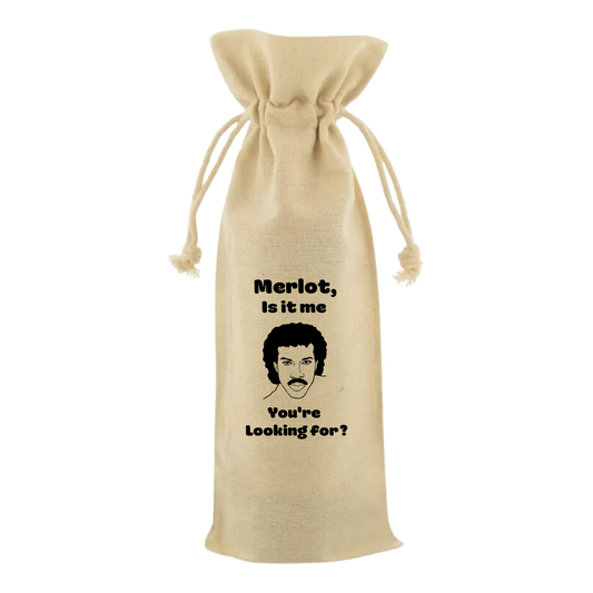 “Wijntas met tekst ‘Merlot is it me your looking for?’ – Handmade by J”