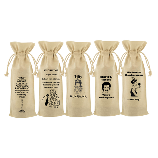 Wijntassen met grappige opdruk – originele flestas van Handmade by J.