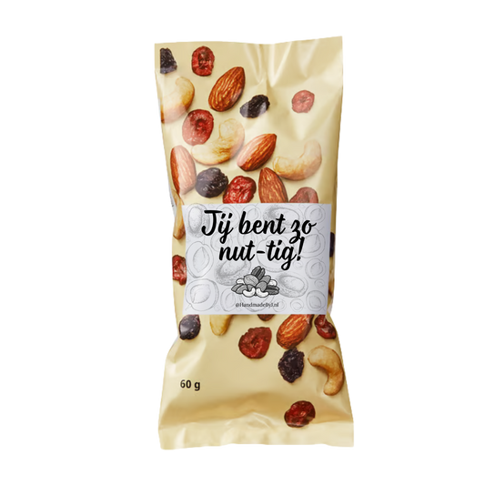 Zakje gemengde noten met tekst Jij bent zo nut-tig!