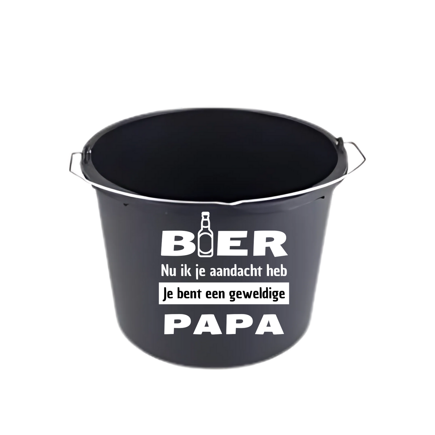 cadeau emmer met tekst ‘Bier nu ik je aandacht heb, je bent een geweldige papa’ – Handmade by J” Vaderdag