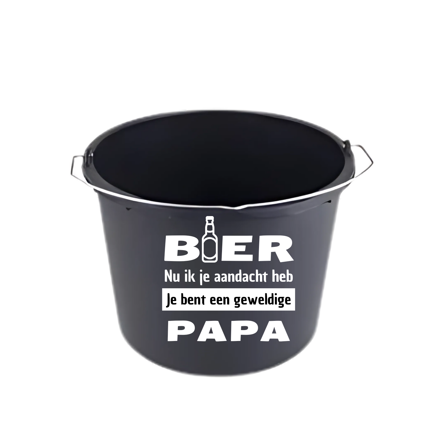 cadeau emmer met tekst ‘Bier nu ik je aandacht heb, je bent een geweldige papa’ – Handmade by J” Vaderdag