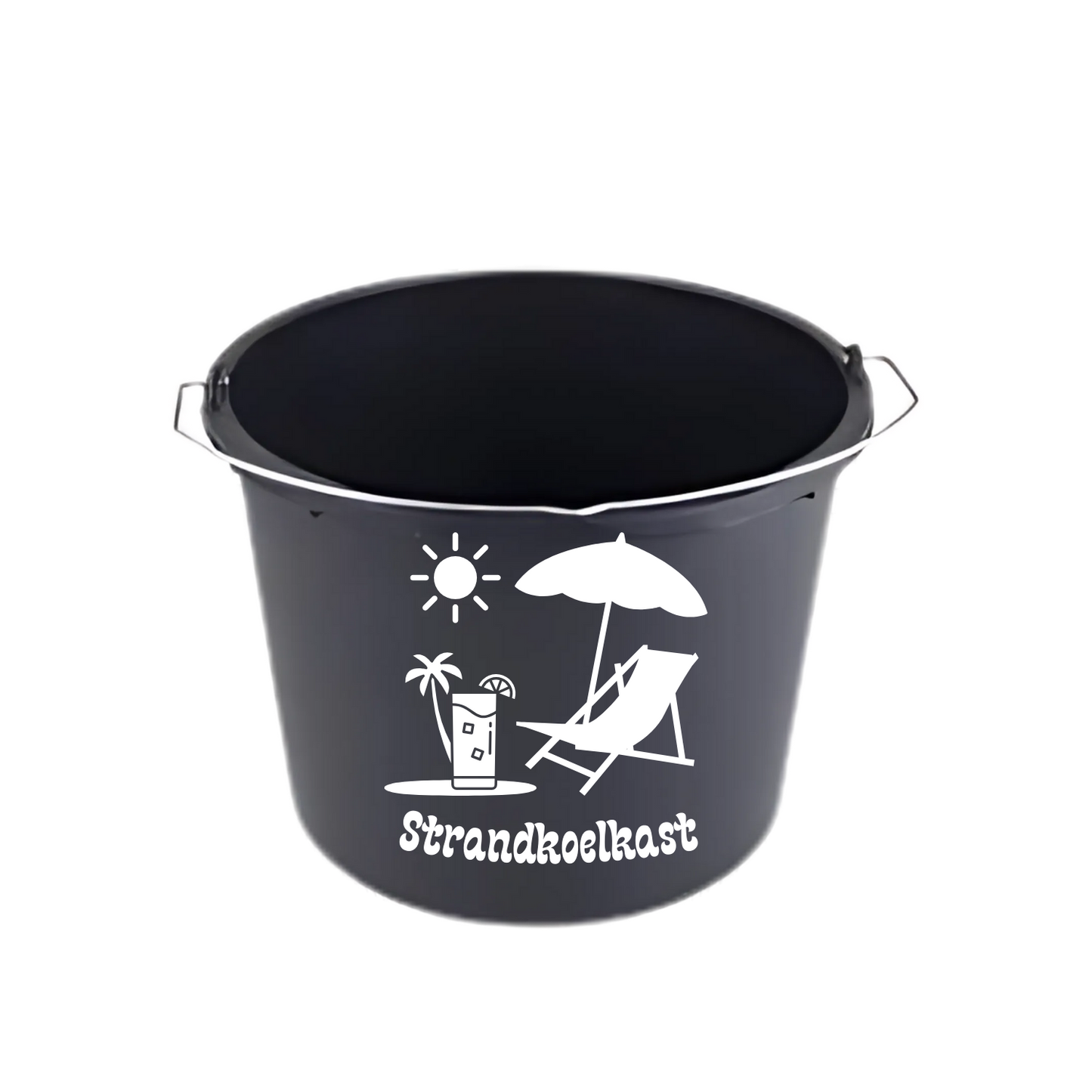 cadeau emmer met tekst ‘Strandkoelkast’ – Handmade by J”