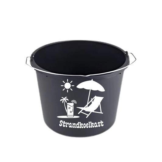 cadeau emmer met tekst ‘Strandkoelkast’ – Handmade by J”