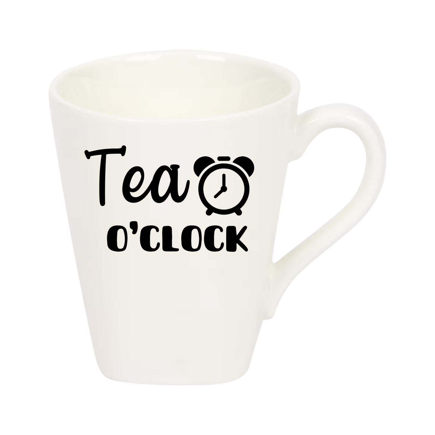 “Witte theemok met grappige tekst Tea o'clock ‘’ – Handmade by J”