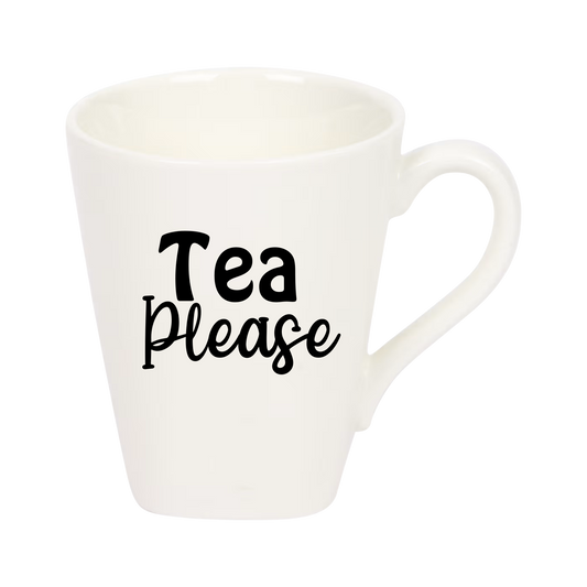 “Witte theemok met grappige tekst ‘Tea please’ – Handmade by J”