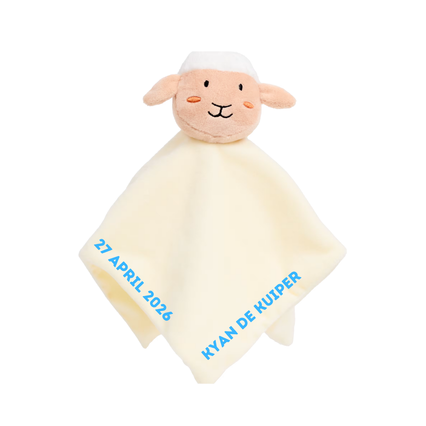 Gepersonaliseerde knuffel met eigen naam en geboortedatum blauw