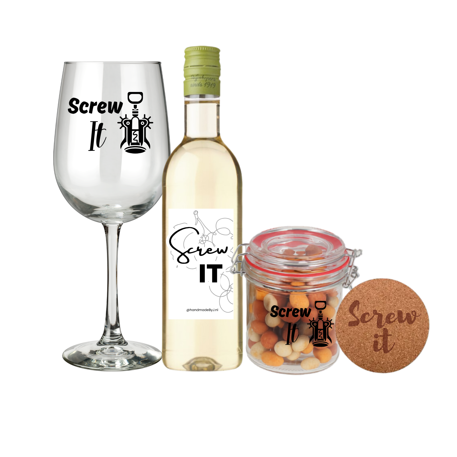 Wijn cadeau pakket met de tekst Screw it